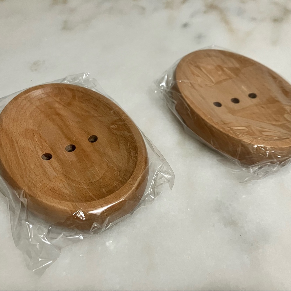 New Natural Wood Soap Holder Dish Set